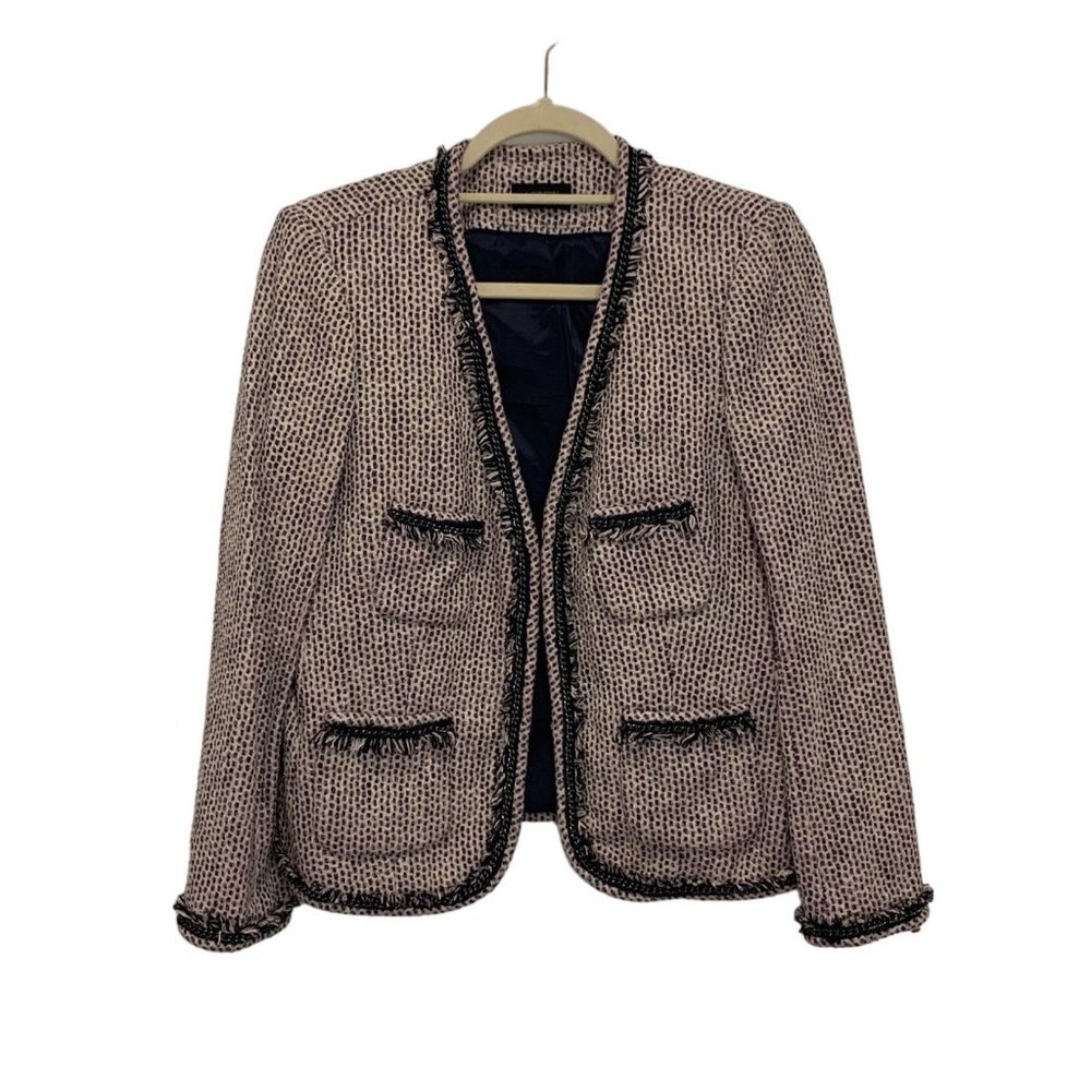 J.Crew Women's Terrazzo Tweed Jacket Wool Blend Chain details front pockets
